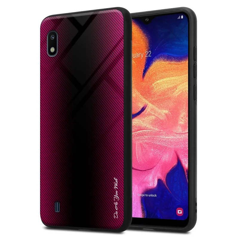 Cadorabo Hülle kompatibel mit Samsung Galaxy A10 / M10 - Streifen Optik Schutzhülle aus Tempered Glas und TPU Silikon