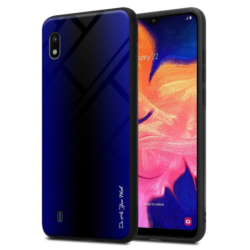 Cadorabo Hülle kompatibel mit Samsung Galaxy A10 / M10 - Streifen Optik Schutzhülle aus Tempered Glas und TPU Silikon