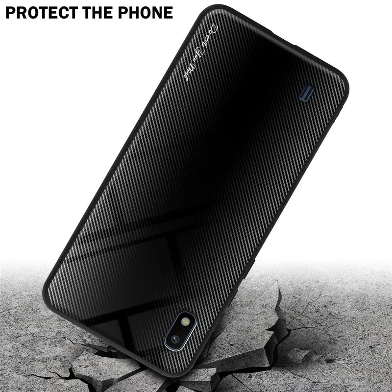 Cadorabo Hülle kompatibel mit Samsung Galaxy A10 / M10 - Streifen Optik Schutzhülle aus Tempered Glas und TPU Silikon