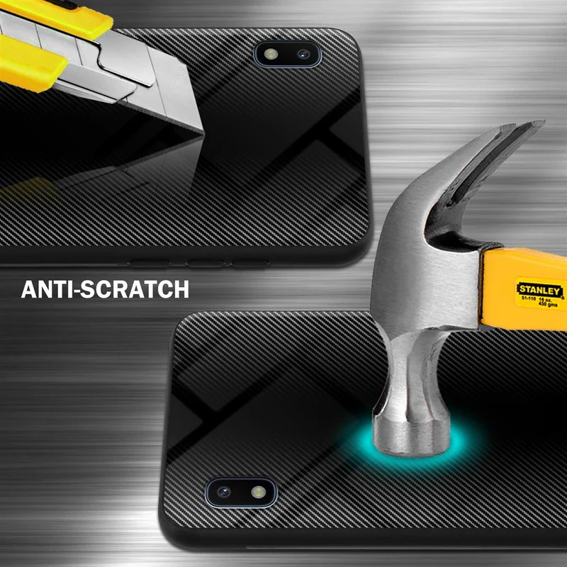 Cadorabo Hülle kompatibel mit Samsung Galaxy A10 / M10 - Streifen Optik Schutzhülle aus Tempered Glas und TPU Silikon
