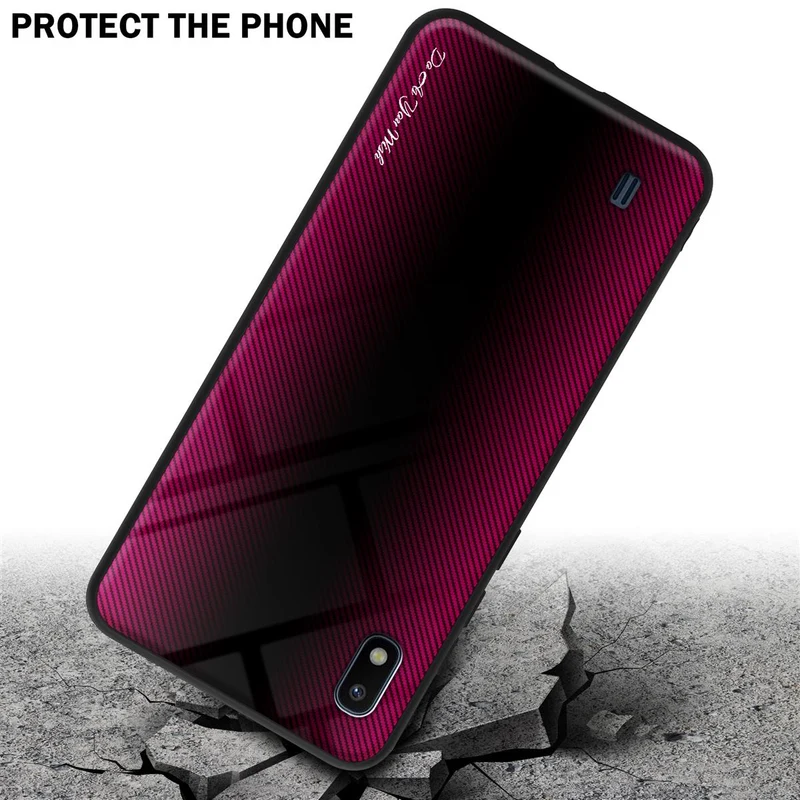 Cadorabo Hülle kompatibel mit Samsung Galaxy A10 / M10 - Streifen Optik Schutzhülle aus Tempered Glas und TPU Silikon