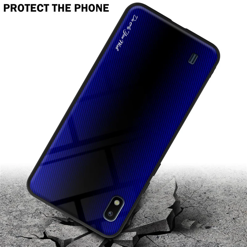 Cadorabo Hülle kompatibel mit Samsung Galaxy A10 / M10 - Streifen Optik Schutzhülle aus Tempered Glas und TPU Silikon