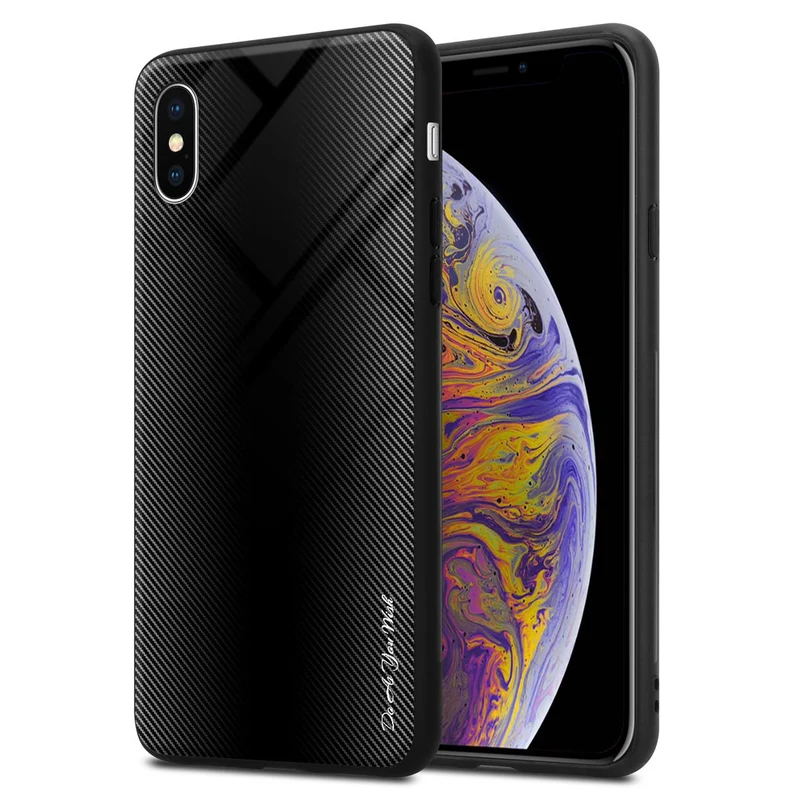 Cadorabo Hülle kompatibel mit Apple iPhone XS MAX - Streifen Optik Schutzhülle aus Tempered Glas und TPU Silikon