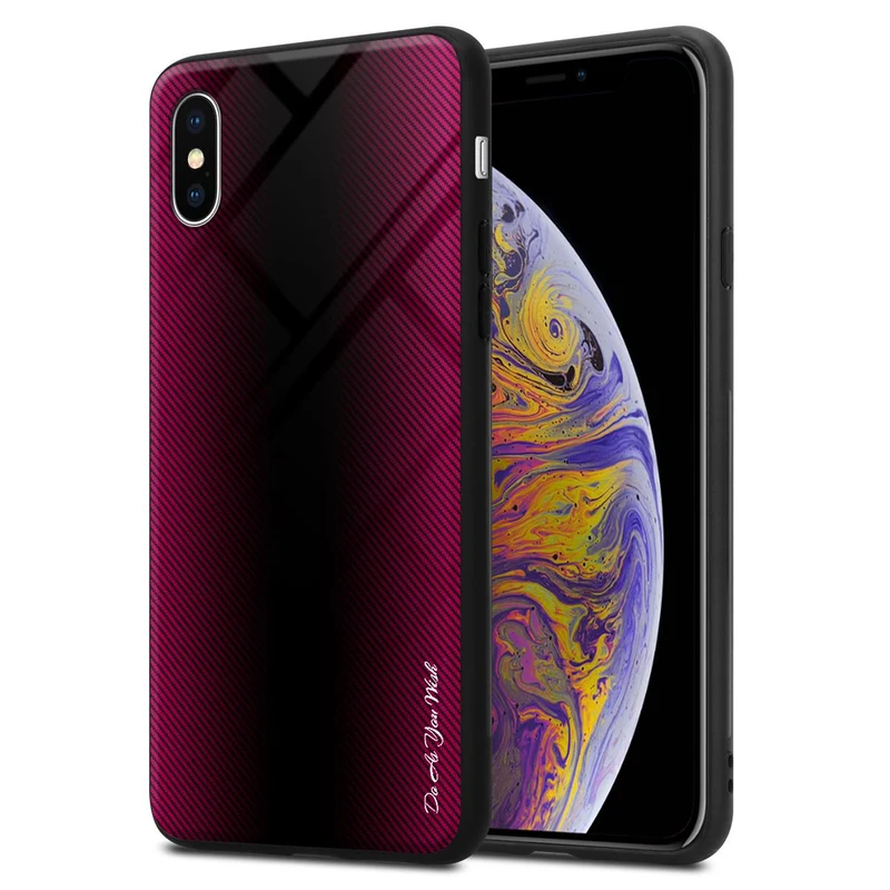 Cadorabo Hülle kompatibel mit Apple iPhone XS MAX - Streifen Optik Schutzhülle aus Tempered Glas und TPU Silikon