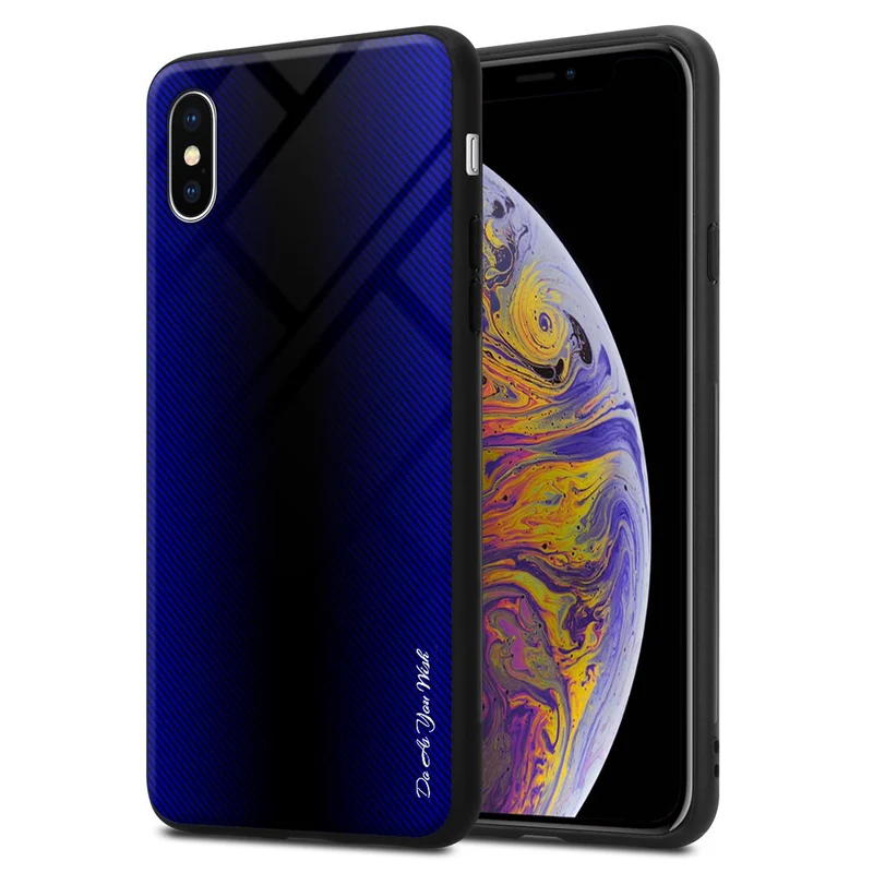 Cadorabo Hülle kompatibel mit Apple iPhone XS MAX - Streifen Optik Schutzhülle aus Tempered Glas und TPU Silikon