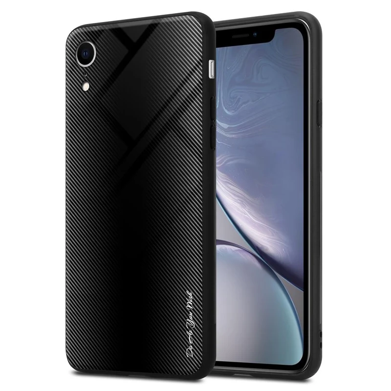 Cadorabo Hülle kompatibel mit Apple iPhone XR - Streifen Optik Schutzhülle aus Tempered Glas und TPU Silikon