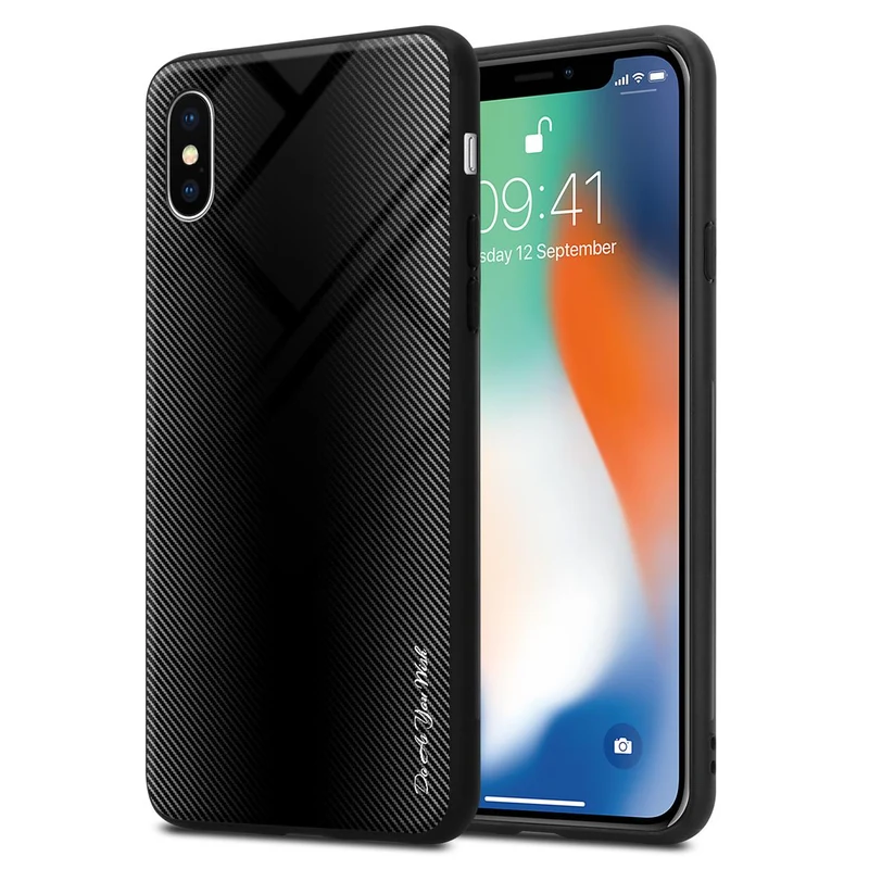 Cadorabo Hülle kompatibel mit Apple iPhone X / XS - Streifen Optik Schutzhülle aus Tempered Glas und TPU Silikon