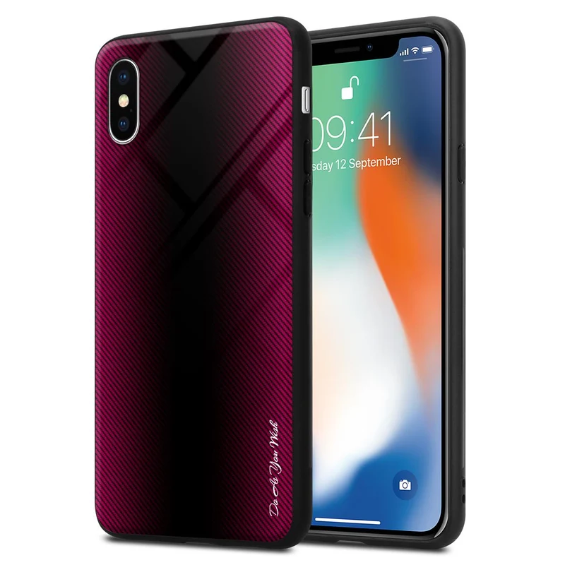 Cadorabo Hülle kompatibel mit Apple iPhone X / XS - Streifen Optik Schutzhülle aus Tempered Glas und TPU Silikon