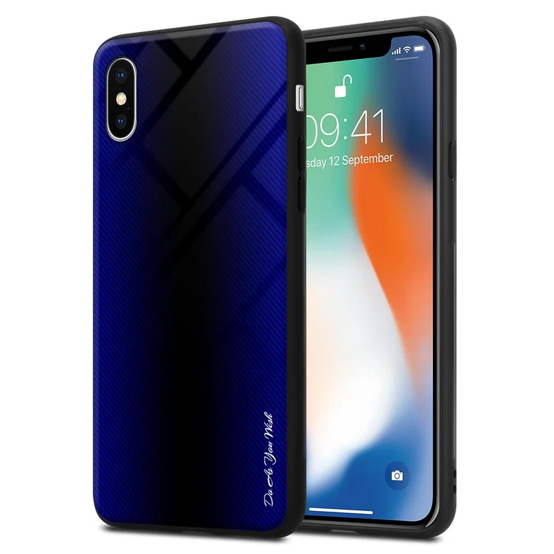 Cadorabo Hülle kompatibel mit Apple iPhone X / XS - Streifen Optik Schutzhülle aus Tempered Glas und TPU Silikon