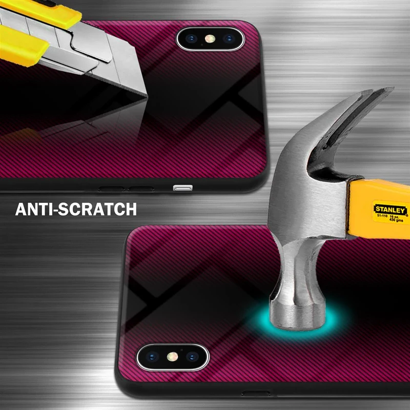 Cadorabo Hülle kompatibel mit Apple iPhone X / XS - Streifen Optik Schutzhülle aus Tempered Glas und TPU Silikon