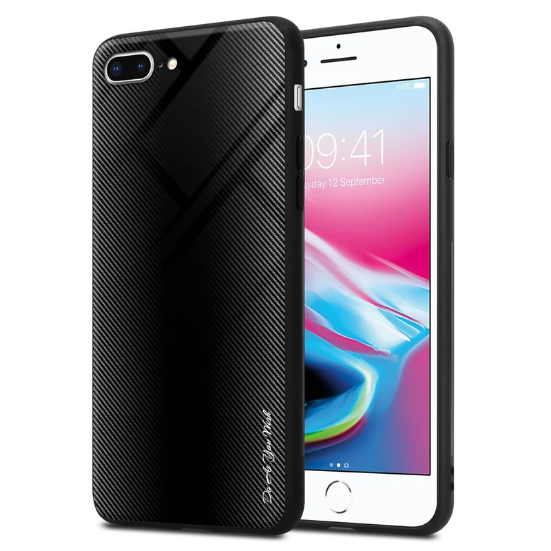Cadorabo Hülle kompatibel mit Apple iPhone 7 PLUS / 7S PLUS / 8 PLUS - Streifen Optik Schutzhülle aus Tempered Glas und TPU Silikon
