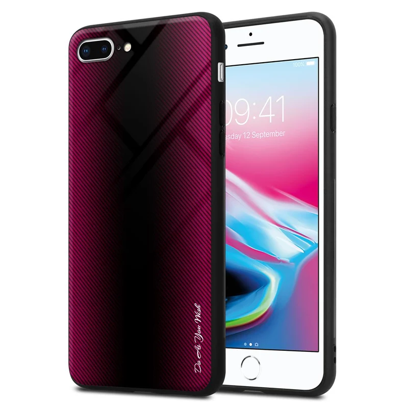Cadorabo Hülle kompatibel mit Apple iPhone 7 PLUS / 7S PLUS / 8 PLUS - Streifen Optik Schutzhülle aus Tempered Glas und TPU Silikon