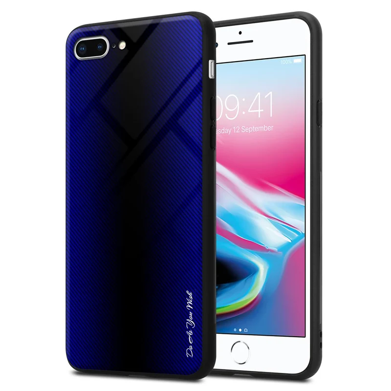 Cadorabo Hülle kompatibel mit Apple iPhone 7 PLUS / 7S PLUS / 8 PLUS - Streifen Optik Schutzhülle aus Tempered Glas und TPU Silikon