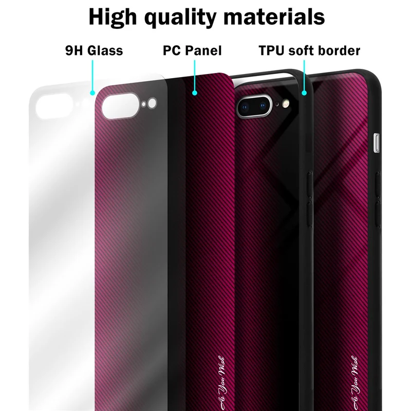 Cadorabo Hülle kompatibel mit Apple iPhone 7 PLUS / 7S PLUS / 8 PLUS - Streifen Optik Schutzhülle aus Tempered Glas und TPU Silikon