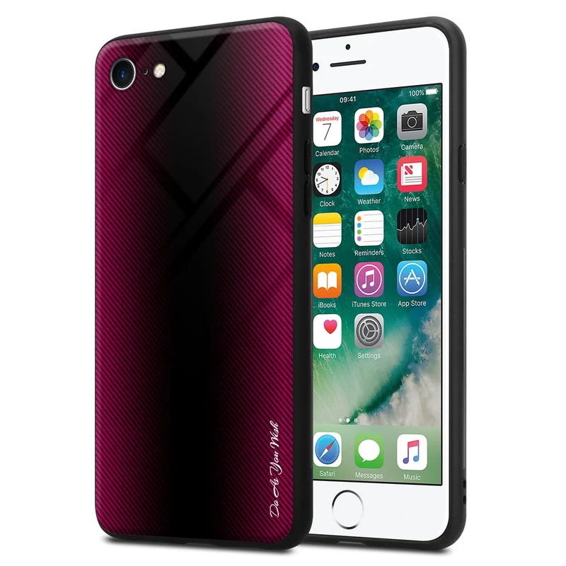 Cadorabo Hülle kompatibel mit Apple iPhone 7 / 7S / 8 / SE 2020 - Streifen Optik Schutzhülle aus Tempered Glas und TPU Silikon