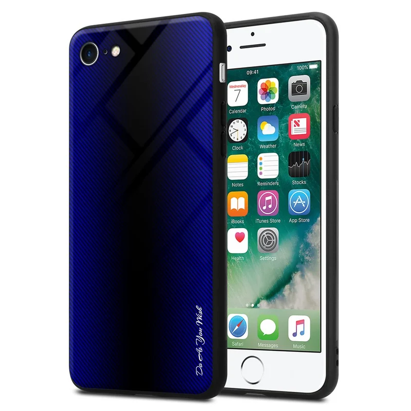 Cadorabo Hülle kompatibel mit Apple iPhone 7 / 7S / 8 / SE 2020 - Streifen Optik Schutzhülle aus Tempered Glas und TPU Silikon