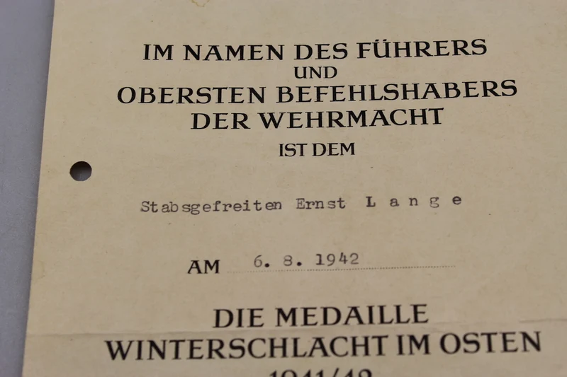 Ostmedaille Urkunde 1941/42