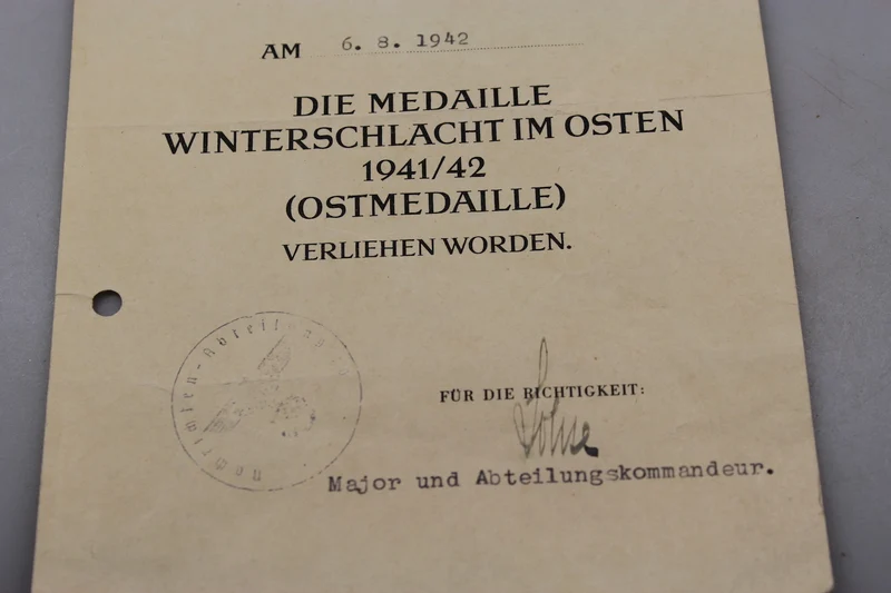 Ostmedaille Urkunde 1941/42