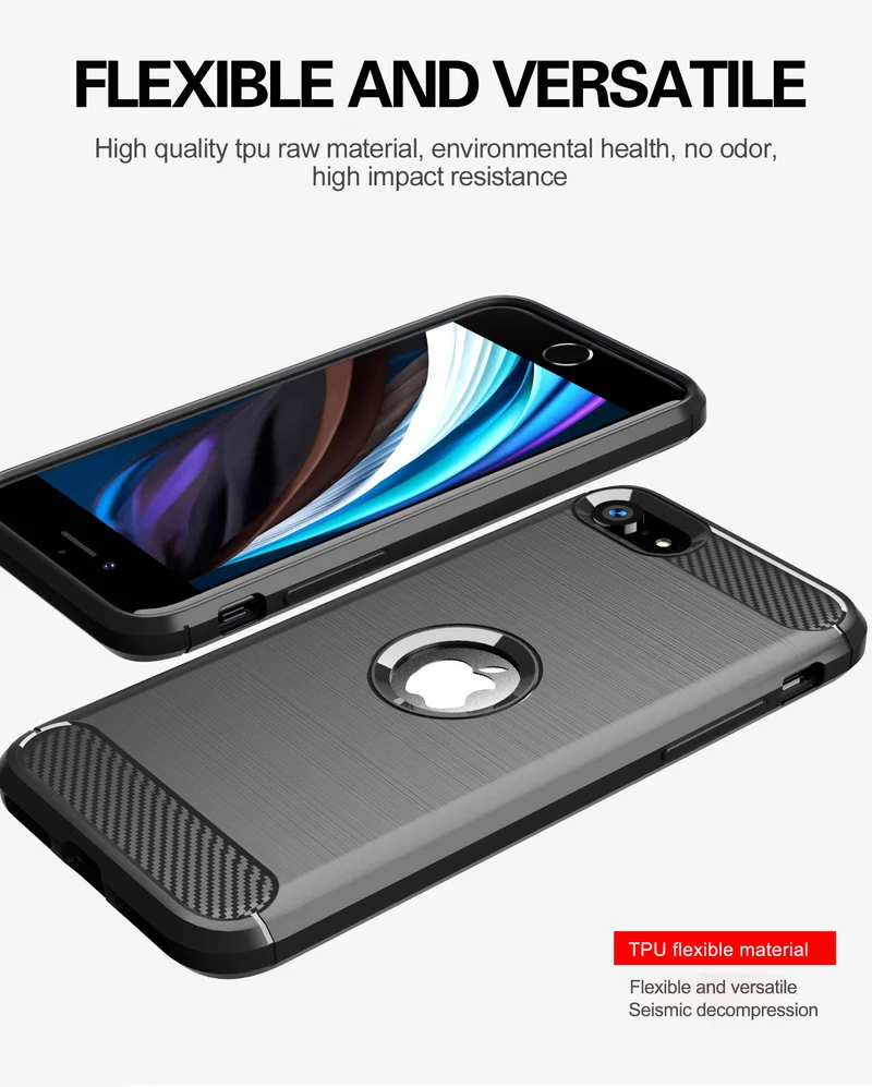Cadorabo Hülle für Apple iPhone SE 2020 Schutzhülle aus flexiblem TPU Silikon in Edelstahl-Karbonfaser Optik