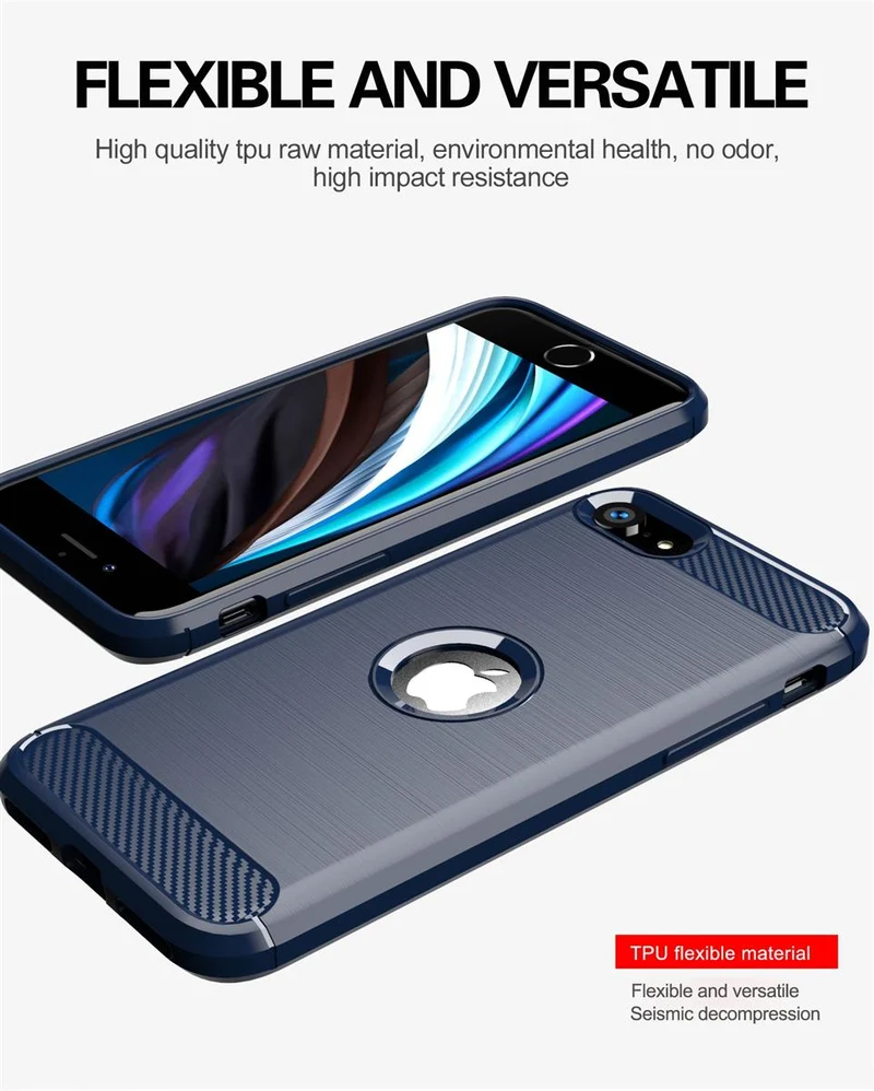 Cadorabo Hülle für Apple iPhone SE 2020 Schutzhülle aus flexiblem TPU Silikon in Edelstahl-Karbonfaser Optik