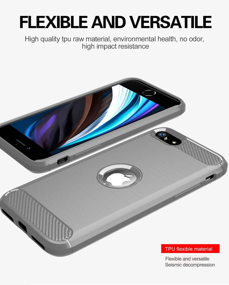 Cadorabo Hülle für Apple iPhone SE 2020 Schutzhülle aus flexiblem TPU Silikon in Edelstahl-Karbonfaser Optik