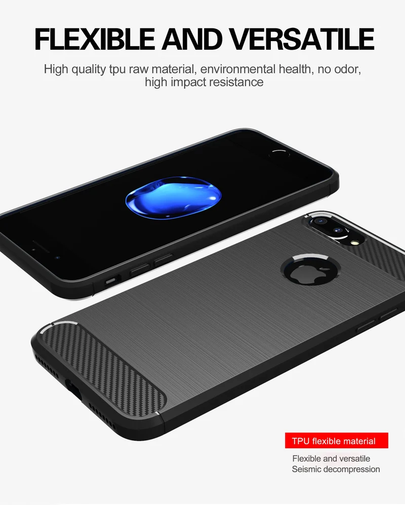 Cadorabo Hülle für Apple iPhone 8 PLUS Schutzhülle aus flexiblem TPU Silikon in Edelstahl-Karbonfaser Optik