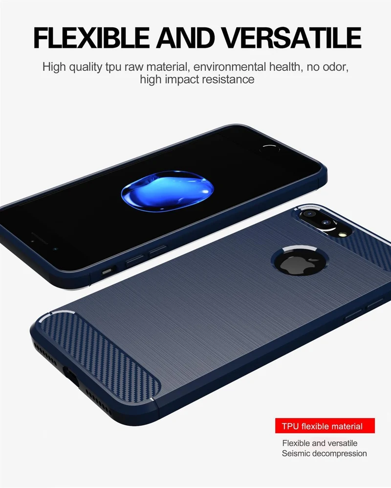 Cadorabo Hülle für Apple iPhone 8 PLUS Schutzhülle aus flexiblem TPU Silikon in Edelstahl-Karbonfaser Optik