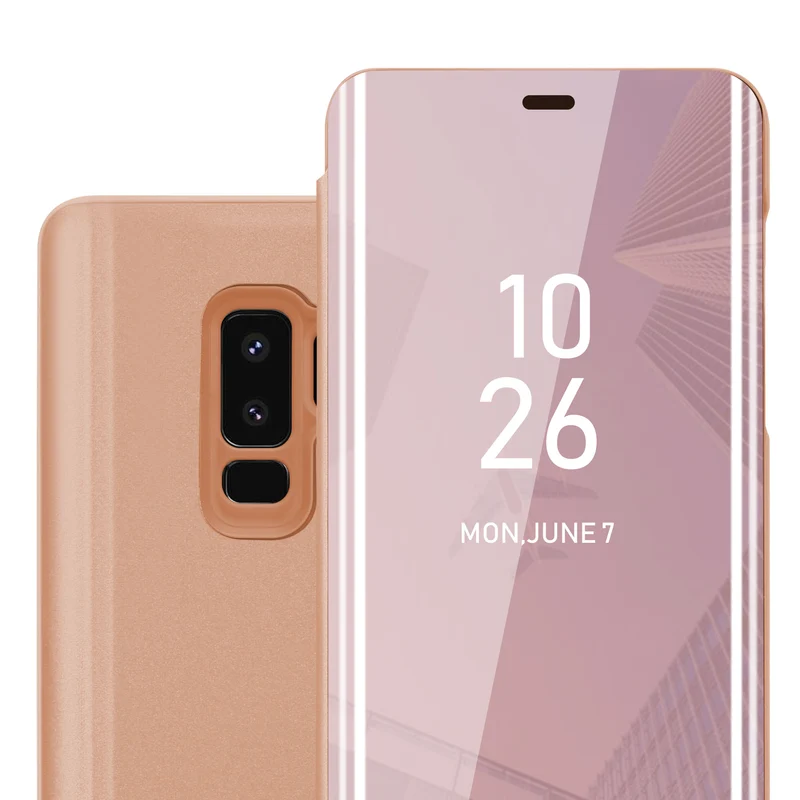 Cadorabo Hülle kompatibel mit Samsung Galaxy S9 PLUS Clear View Spiegel Schutzhülle mit Standfunktion 360 Grad Schutz