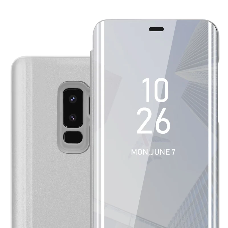 Cadorabo Hülle kompatibel mit Samsung Galaxy S9 PLUS Clear View Spiegel Schutzhülle mit Standfunktion 360 Grad Schutz