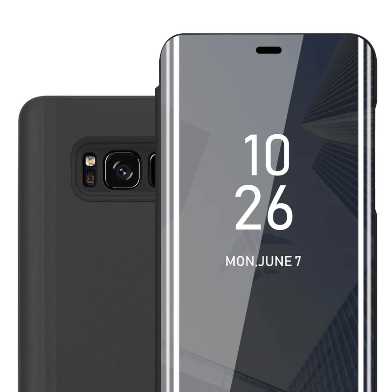Cadorabo Hülle kompatibel mit Samsung Galaxy S8 PLUS Clear View Spiegel Schutzhülle mit Standfunktion 360 Grad Schutz