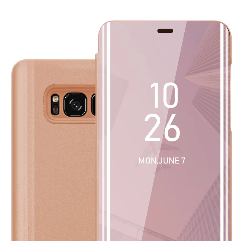 Cadorabo Hülle kompatibel mit Samsung Galaxy S8 PLUS Clear View Spiegel Schutzhülle mit Standfunktion 360 Grad Schutz