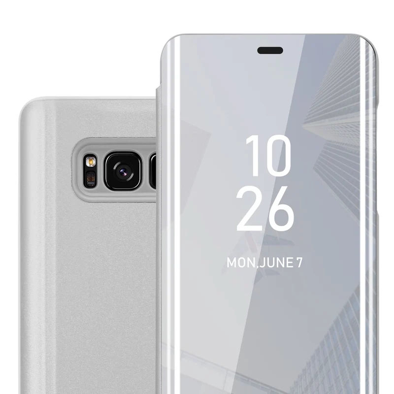 Cadorabo Hülle kompatibel mit Samsung Galaxy S8 Clear View Spiegel Schutzhülle mit Standfunktion 360 Grad Schutz