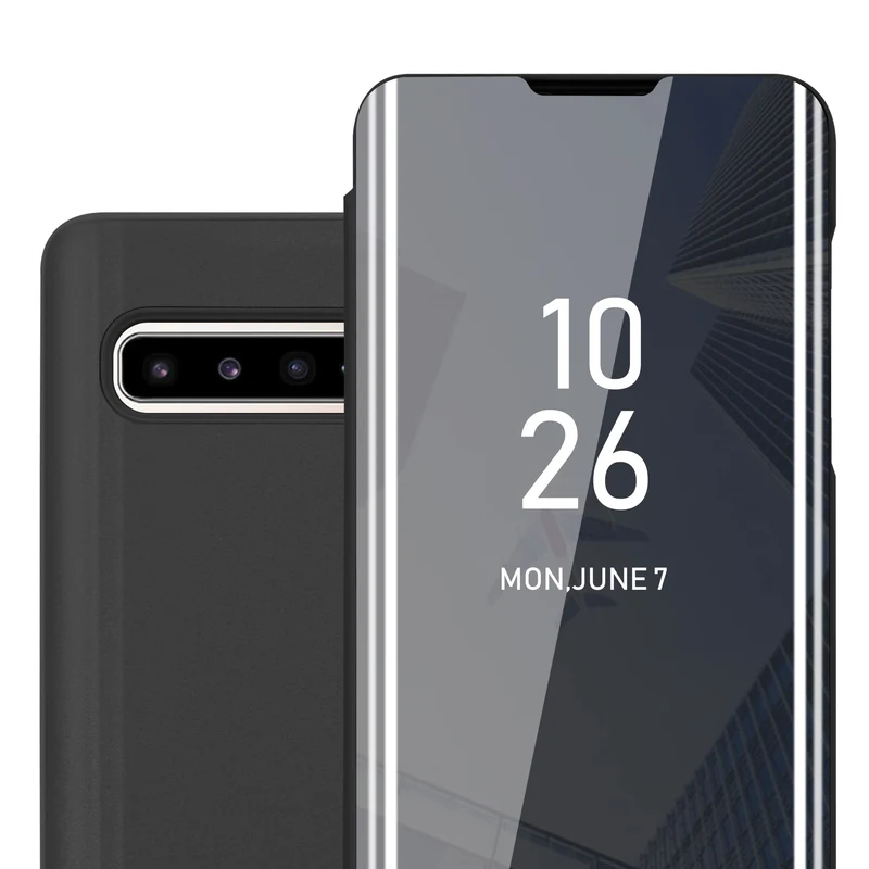 Cadorabo Hülle kompatibel mit Samsung Galaxy S10 5G Clear View Spiegel Schutzhülle mit Standfunktion 360 Grad Schutz