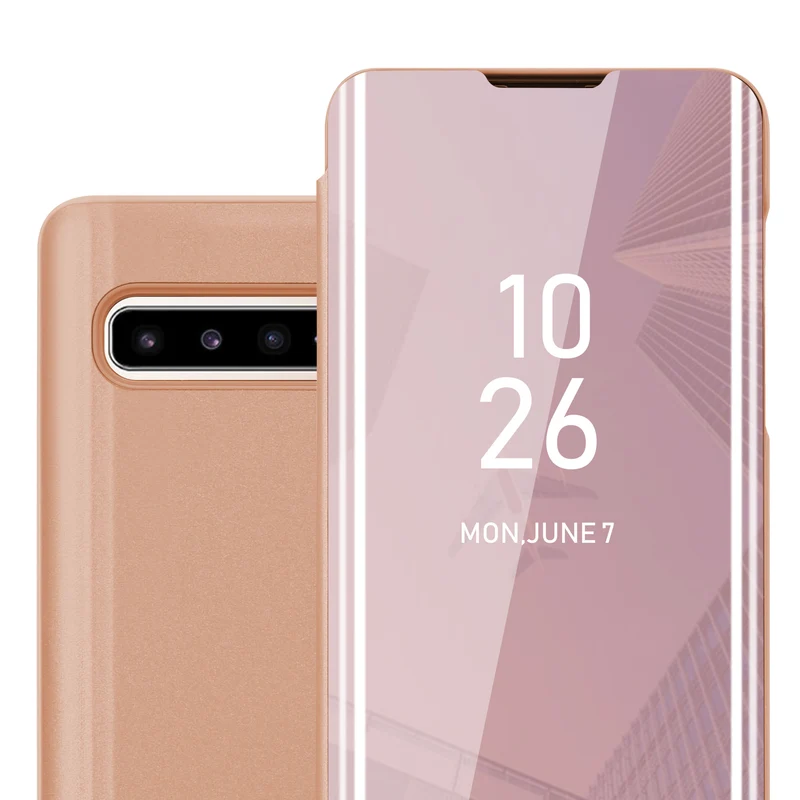 Cadorabo Hülle kompatibel mit Samsung Galaxy S10 5G Clear View Spiegel Schutzhülle mit Standfunktion 360 Grad Schutz