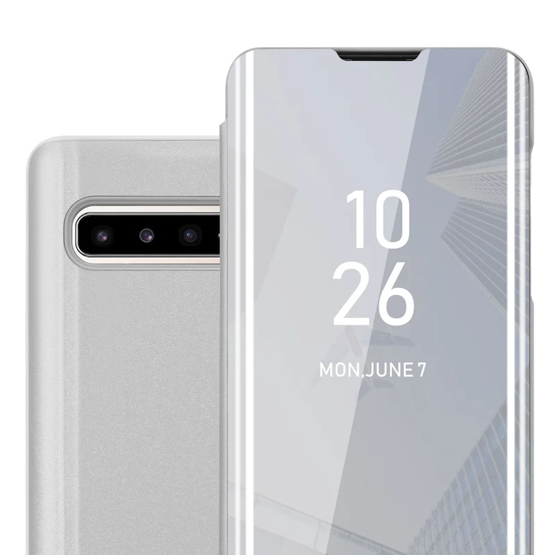 Cadorabo Hülle kompatibel mit Samsung Galaxy S10 5G Clear View Spiegel Schutzhülle mit Standfunktion 360 Grad Schutz