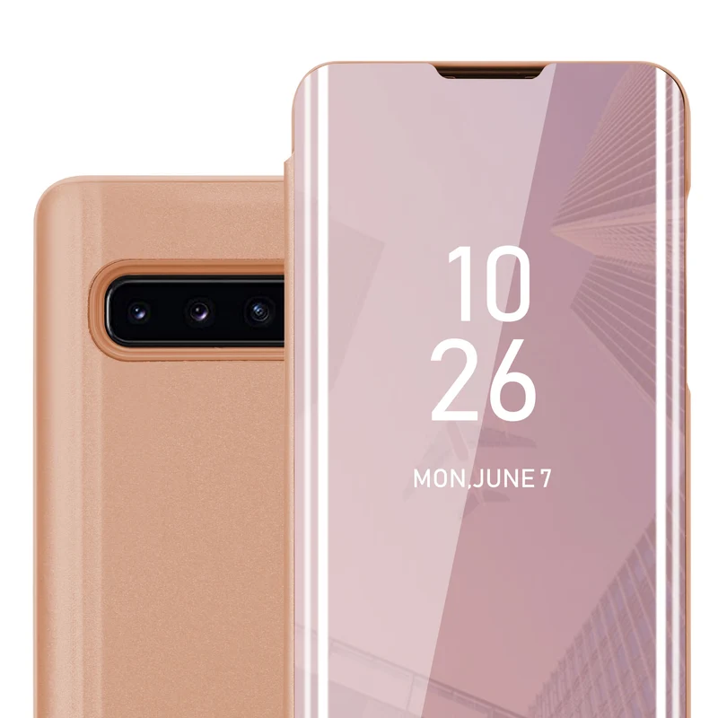 Cadorabo Hülle kompatibel mit Samsung Galaxy S10 PLUS Clear View Spiegel Schutzhülle mit Standfunktion 360 Grad Schutz