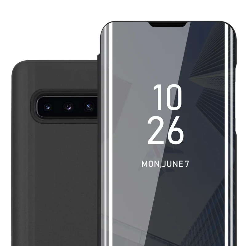 Cadorabo Hülle kompatibel mit Samsung Galaxy S10 4G Clear View Spiegel Schutzhülle mit Standfunktion 360 Grad Schutz