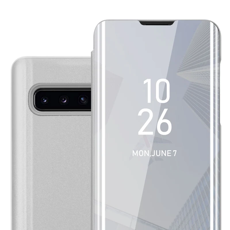 Cadorabo Hülle kompatibel mit Samsung Galaxy S10 4G Clear View Spiegel Schutzhülle mit Standfunktion 360 Grad Schutz
