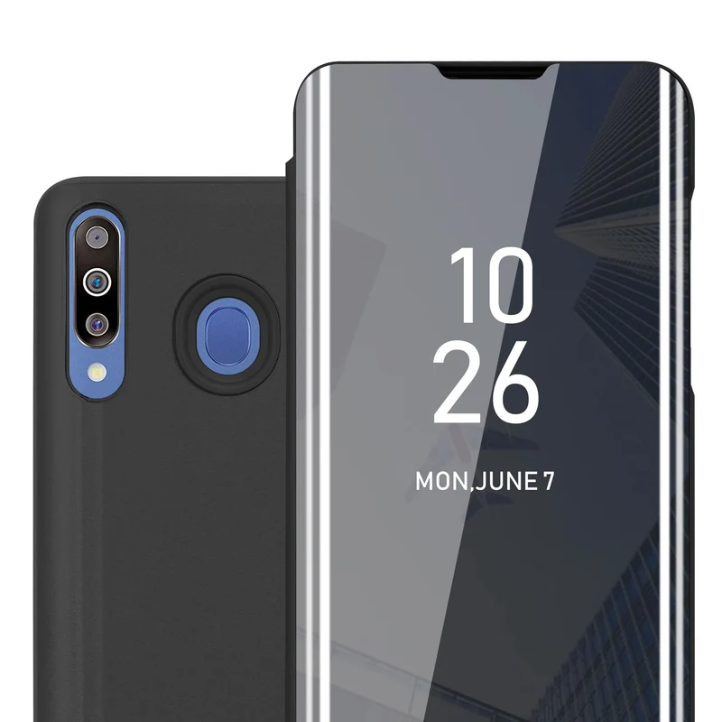 Cadorabo Hülle kompatibel mit Samsung Galaxy M30 / A40s Clear View Spiegel Schutzhülle mit Standfunktion 360 Grad Schutz