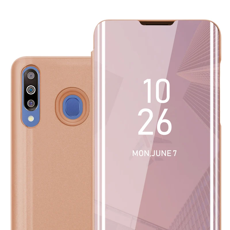 Cadorabo Hülle kompatibel mit Samsung Galaxy M30 / A40s Clear View Spiegel Schutzhülle mit Standfunktion 360 Grad Schutz