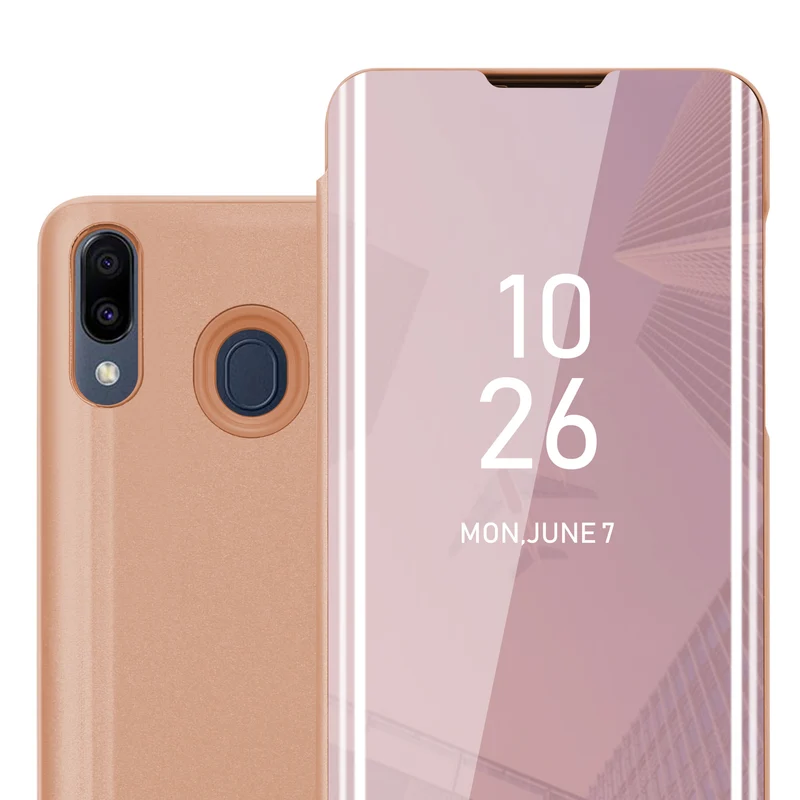 Cadorabo Hülle kompatibel mit Samsung Galaxy M20 Clear View Spiegel Schutzhülle mit Standfunktion 360 Grad Schutz