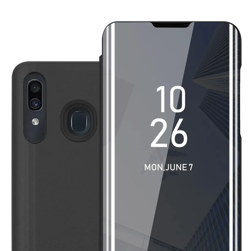 Cadorabo Hülle kompatibel mit Samsung Galaxy A20 / A30 / M10s Clear View Spiegel Schutzhülle mit Standfunktion 360 Grad Schutz