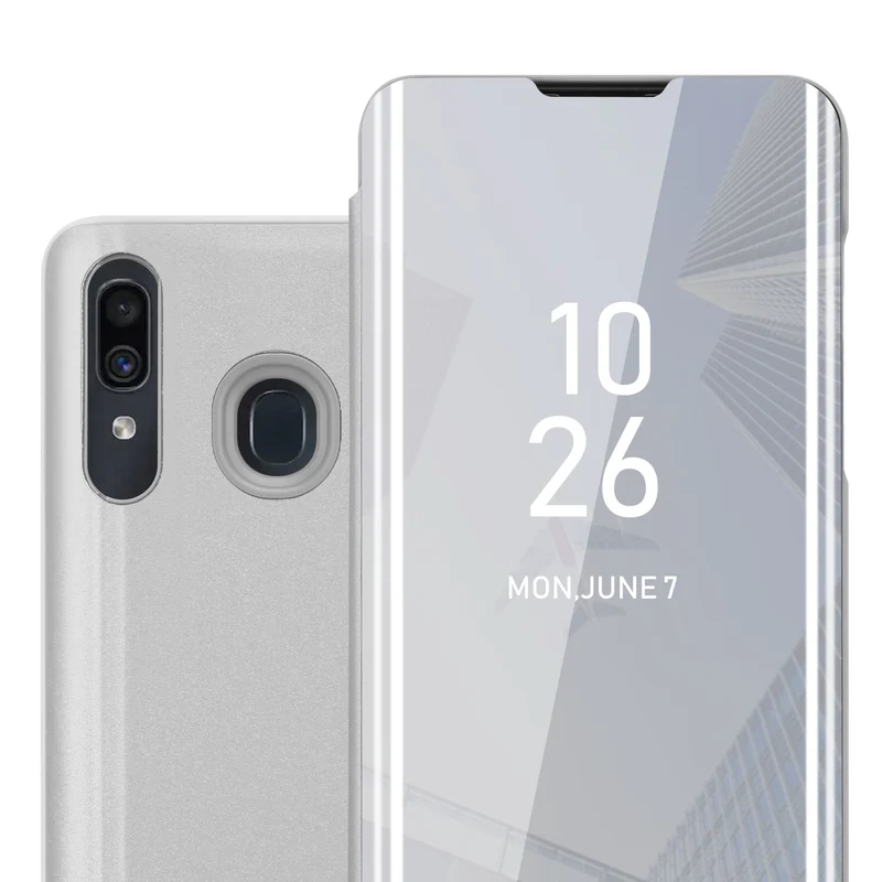 Cadorabo Hülle kompatibel mit Samsung Galaxy A20 / A30 / M10s Clear View Spiegel Schutzhülle mit Standfunktion 360 Grad Schutz