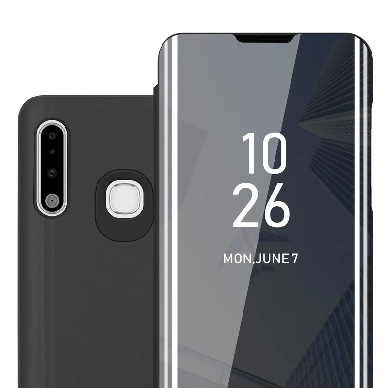 Cadorabo Hülle kompatibel mit Samsung Galaxy A70e Clear View Spiegel Schutzhülle mit Standfunktion 360 Grad Schutz