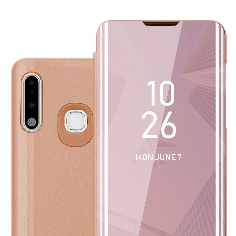 Cadorabo Hülle kompatibel mit Samsung Galaxy A70e Clear View Spiegel Schutzhülle mit Standfunktion 360 Grad Schutz
