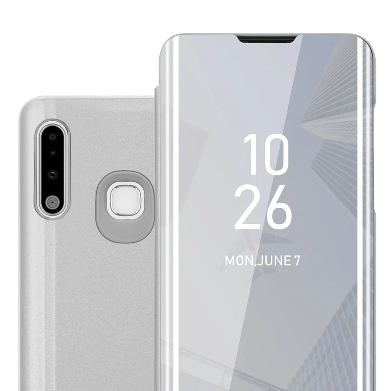 Cadorabo Hülle kompatibel mit Samsung Galaxy A70e Clear View Spiegel Schutzhülle mit Standfunktion 360 Grad Schutz