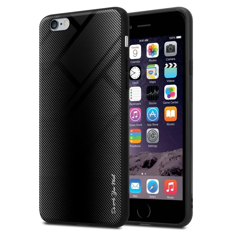 Cadorabo Hülle kompatibel mit Apple iPhone 6 PLUS / 6S PLUS - Streifen Optik Schutzhülle aus Tempered Glas und TPU Silikon