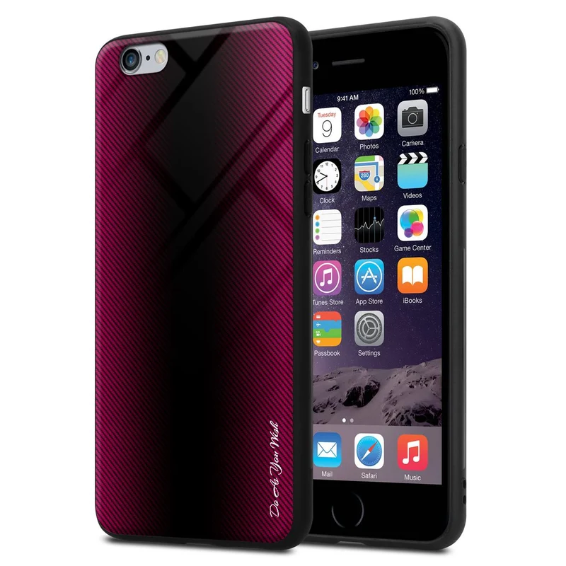 Cadorabo Hülle kompatibel mit Apple iPhone 6 PLUS / 6S PLUS - Streifen Optik Schutzhülle aus Tempered Glas und TPU Silikon