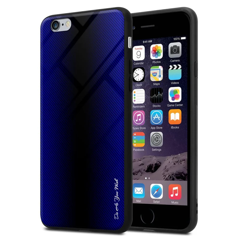Cadorabo Hülle kompatibel mit Apple iPhone 6 PLUS / 6S PLUS - Streifen Optik Schutzhülle aus Tempered Glas und TPU Silikon