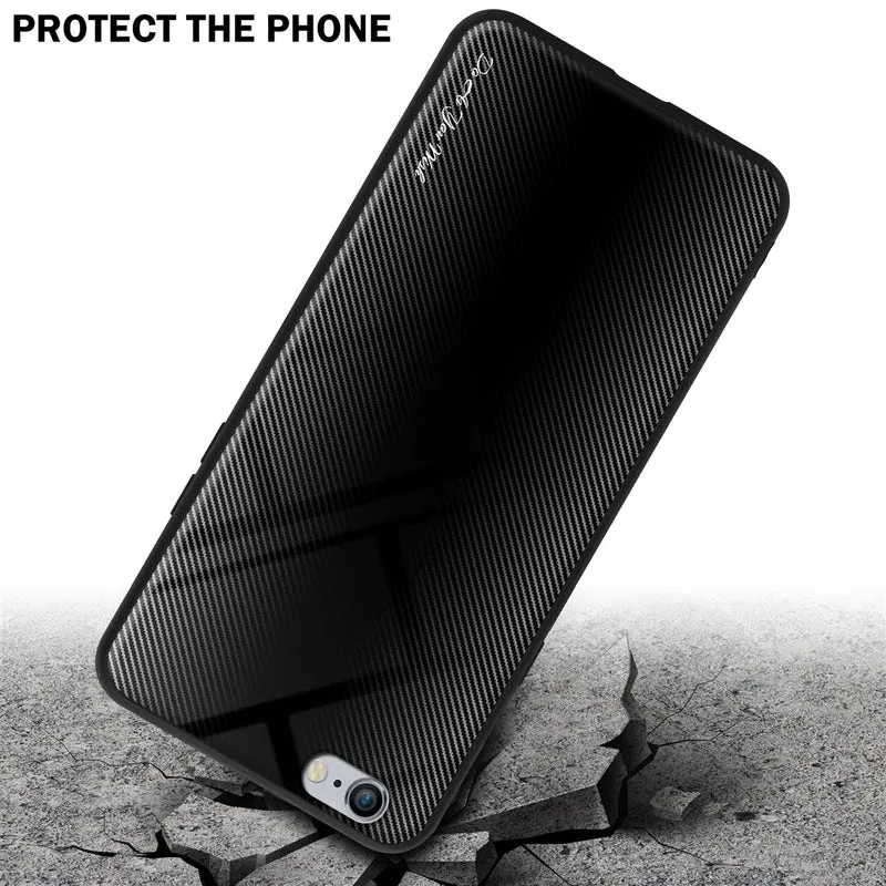 Cadorabo Hülle kompatibel mit Apple iPhone 6 PLUS / 6S PLUS - Streifen Optik Schutzhülle aus Tempered Glas und TPU Silikon